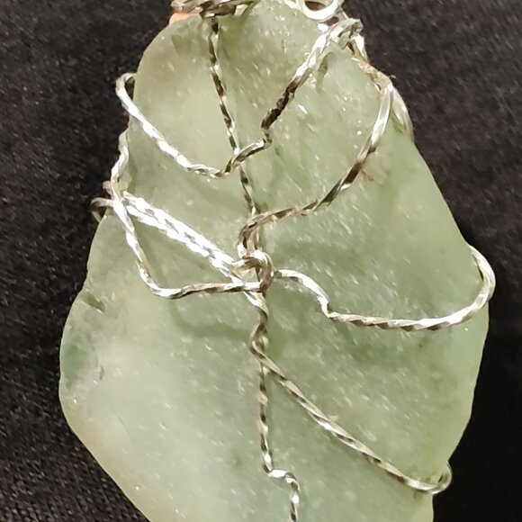 Beach Glass Pendant Seafoam Green Wave Sculpted Hand-twist, Silver Sterl setting - Picture 7 of 10